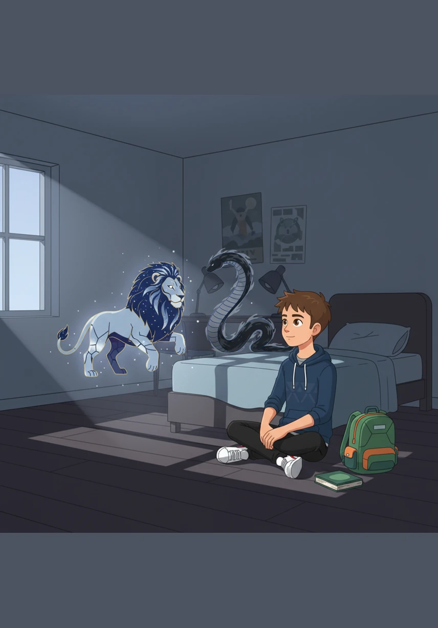 Back in his room, Leo hung the Aleon Mask on his wall, where it glowed softly in the moonlight. He knew that whenever he needed to be brave, the spirit of the lion would always be right there with him.