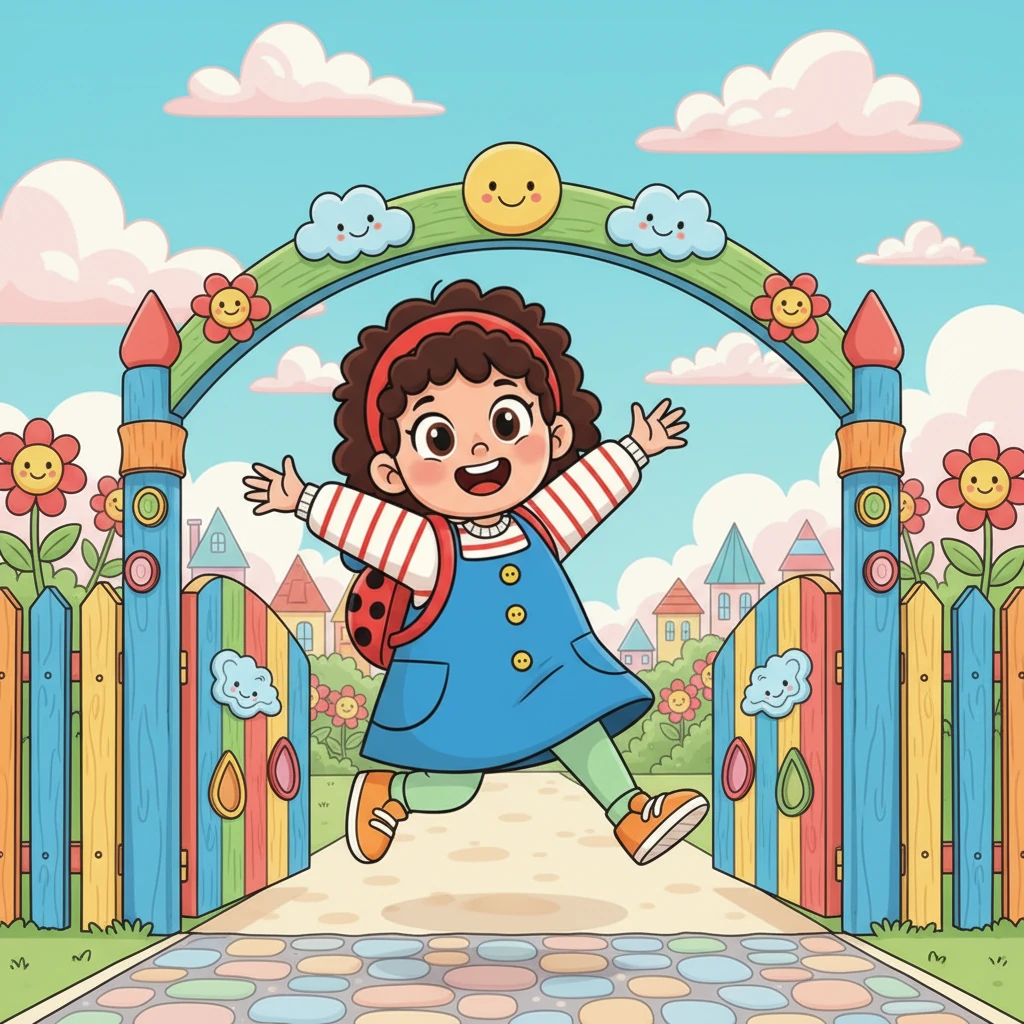 Lili, dengan ransel mungilnya yang lucu, melompat-lompat penuh semangat di depan gerbang sekolah PAUD yang berwarna-warni. Matanya berbinar-binar membayangkan petualangan baru, awan-awan berbentuk permen kapas mengambang di langit biru cerah.