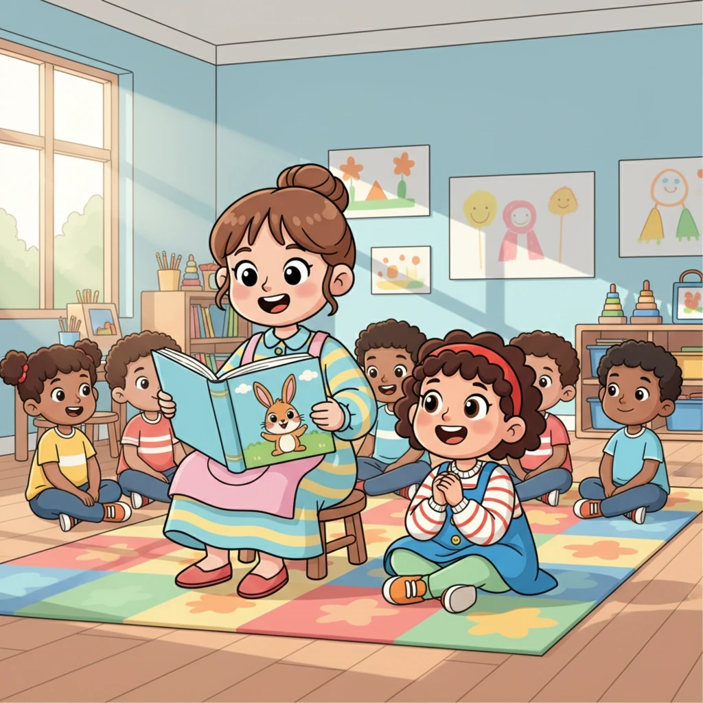 Suatu pagi, Ibu Lili datang ke kelas dan membacakan cerita tentang kelinci pemberani. Mata Lili berbinar bangga, dan ia duduk paling dekat, merasa sangat senang melihat ibunya di sana.