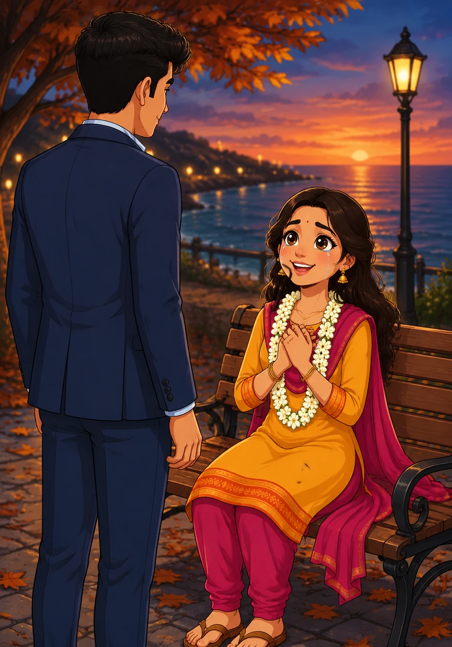 On a crisp autumn evening, Arjun made a surprise return to the coast, finding Meera sitting in their favorite park. The look of pure, tearful joy on her face as she looked up and saw him was the only homecoming he ever needed.