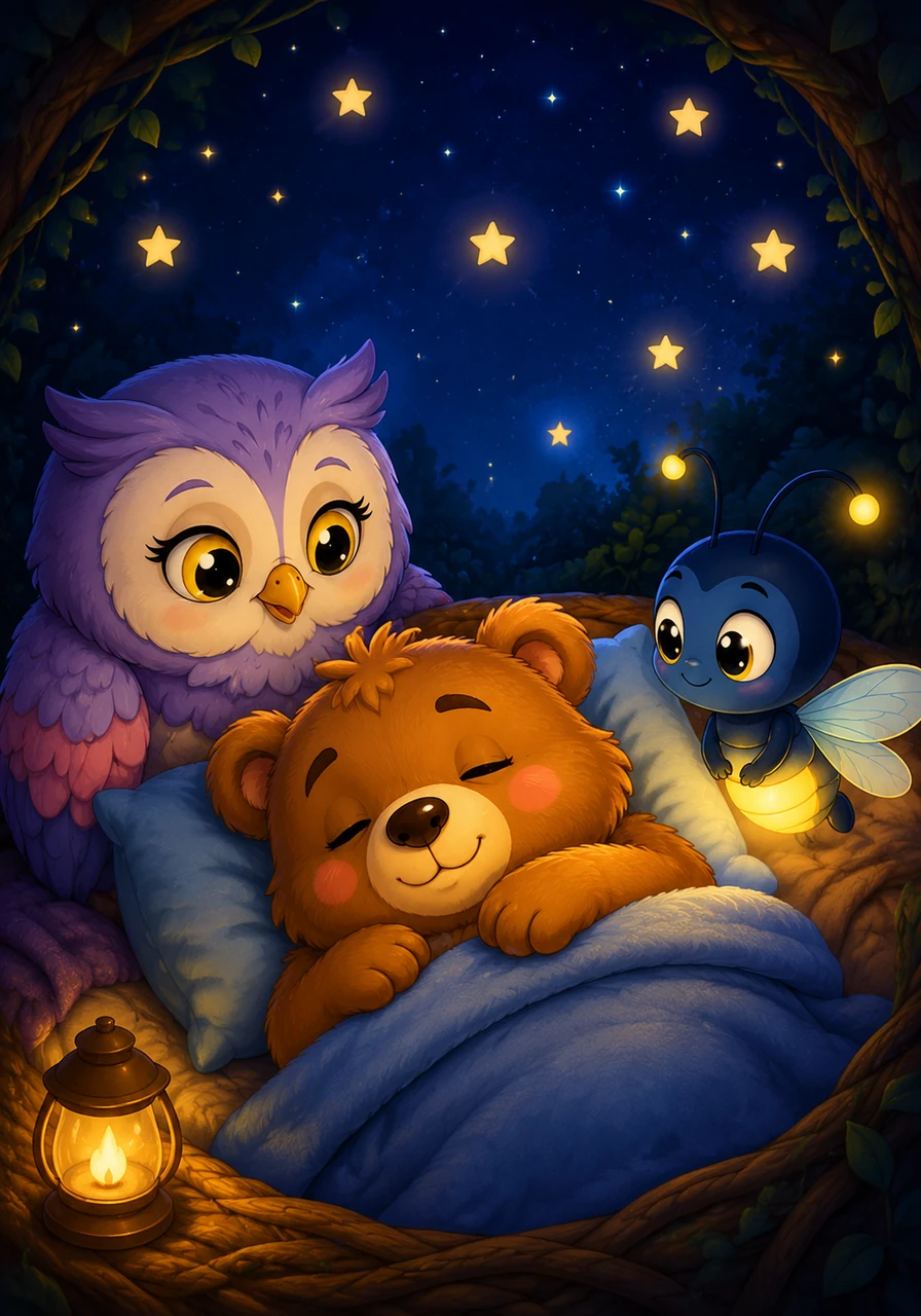 The entire night sky seemed to whisper a quiet lullaby as the stars blinked softly in rhythm with Oliver's breathing. He took one last deep breath of sweet, starry air and let out a tiny, contented sigh. His long journey was finally over, and he was safe and warm.