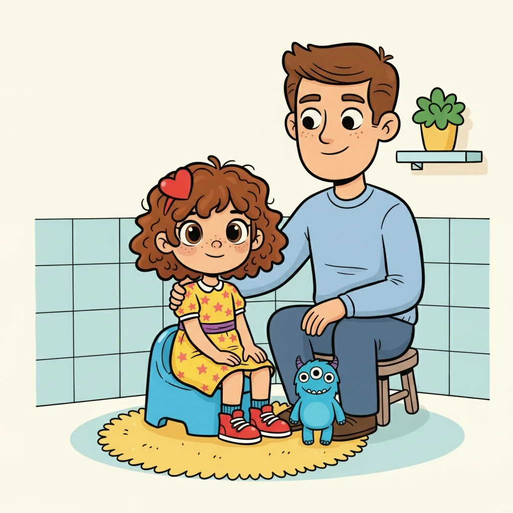 Eles começaram a aventura aos poucos, apenas sentando no piniquinho com a roupa. Sofia percebeu que não era tão ruim quanto imaginava. O piniquinho era macio e confortável, e ela se sentia segura com o papai por perto.