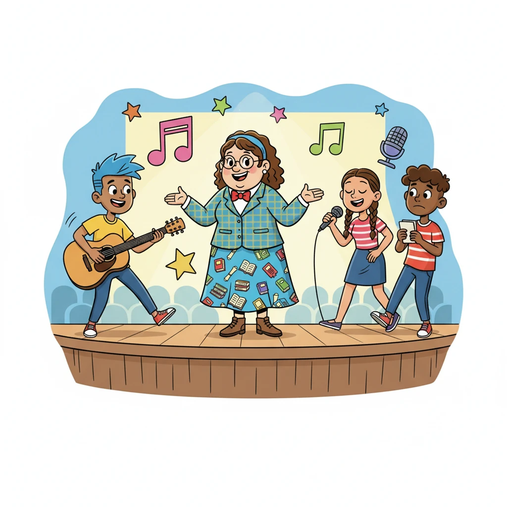 Anya encouraged her students to participate in a college talent show. Some students were nervous, but Anya helped them build their confidence. They practiced their performances with enthusiasm.