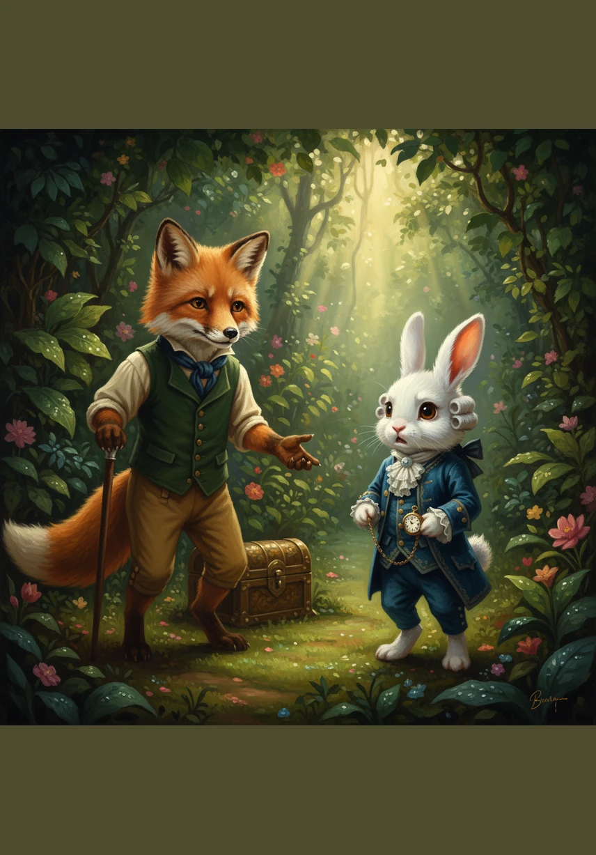 Finnegan trotted over cautiously, tilting his head and offering a gentle smile to show he was friendly. The bunny, whose name was Barnaby, explained in a tiny voice that he had wandered too far from his burrow while chasing a bright blue butterfly.