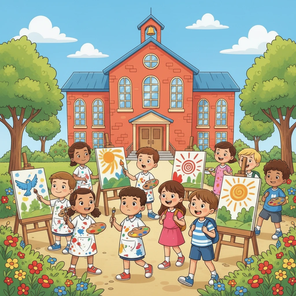 I bambini, trasformati in piccoli pittori, iniziarono a creare opere d'arte che esprimevano i loro sentimenti, usando i colori della scuola come guida e ispirazione.