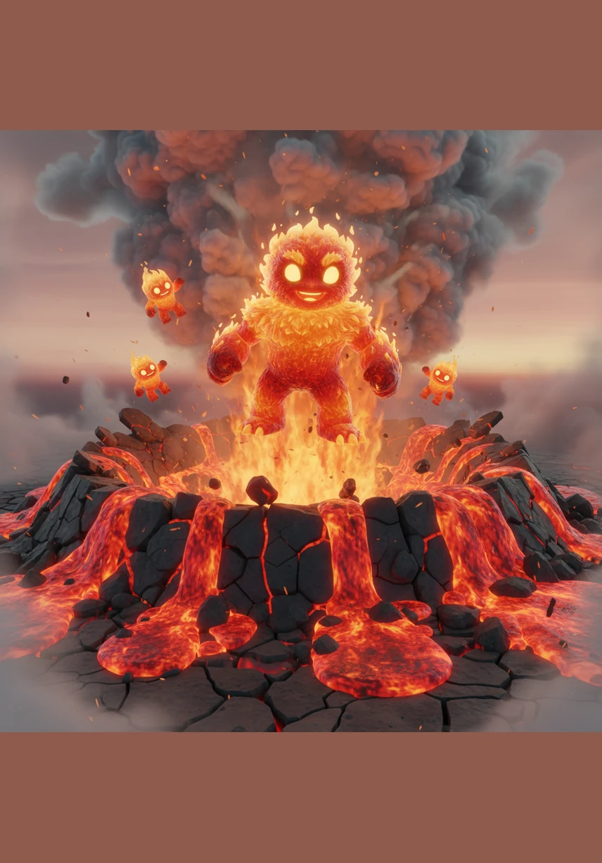 With a mighty roar, the Earth finally gave way, and Iggy shot into the sky in a spectacular eruption. Red-hot lava spilled over the edges of the opening, and clouds of ash painted the sky in shades of gray and orange.