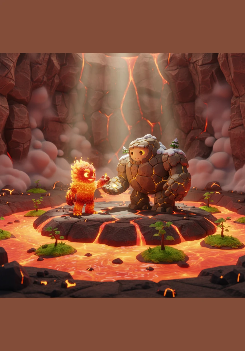 As the lava slowed down and met the cool air, it hardened into solid, dark rock. Iggy looked back and saw that his journey had created a magnificent new mountain, a sleeping giant known as a volcano.