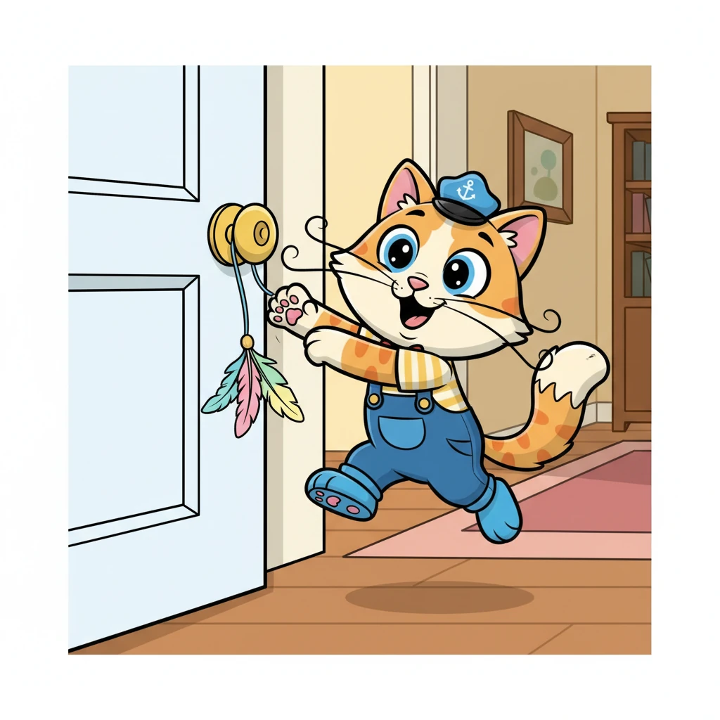Bouncing with energy, Whiskers pounced playfully on a dangling feather toy tied to a doorknob. Her tiny paws swatted and her body wiggled with excitement, showing off her impressive hunting skills. She was a master of indoor adventures, but today felt different.