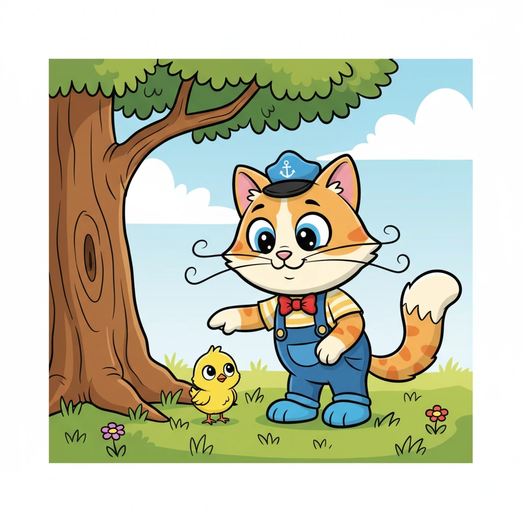 Carefully, Whiskers tried to guide the chick towards the base of the tree, gently pawing at the grass to encourage it. She even tried to show it a low-hanging branch, as if suggesting a path back up. She was determined to help her new, tiny friend.