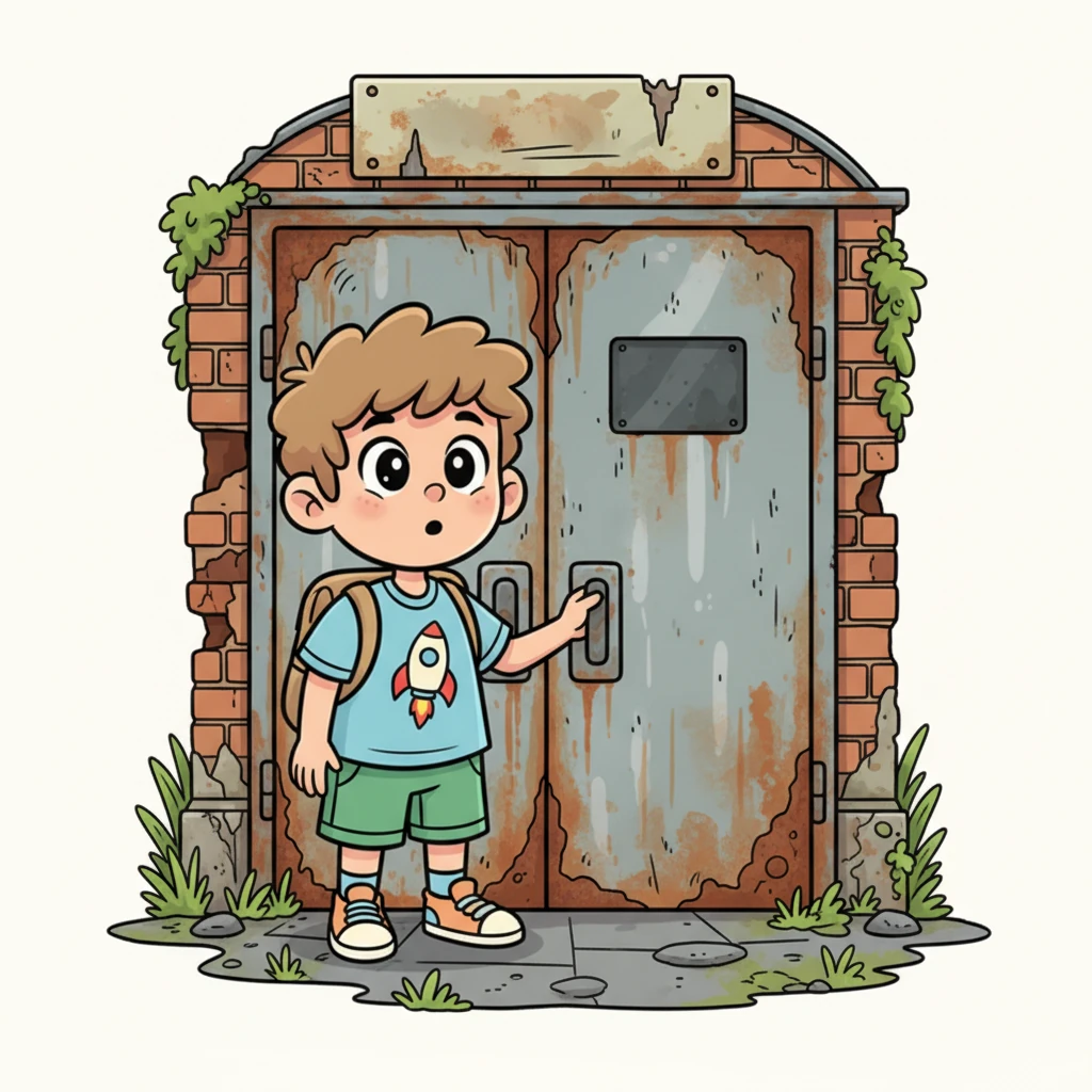 Rik staat voor de roestige, dubbele deuren van de 'Krokettenfabriek', de letters nauwelijks leesbaar. Zijn hart klopt sneller van opwinding en een vleugje spanning.