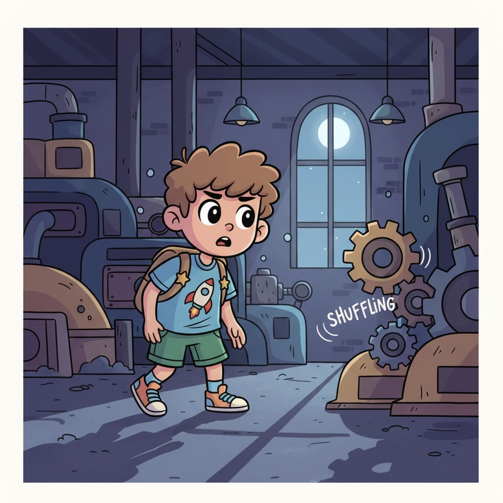 Rik loopt verder, zijn ogen speurend in het duister. Plotseling verstijft hij; een zacht geschuifel klinkt ergens achter de machines, waardoor de spanning in de fabriekshal stijgt.