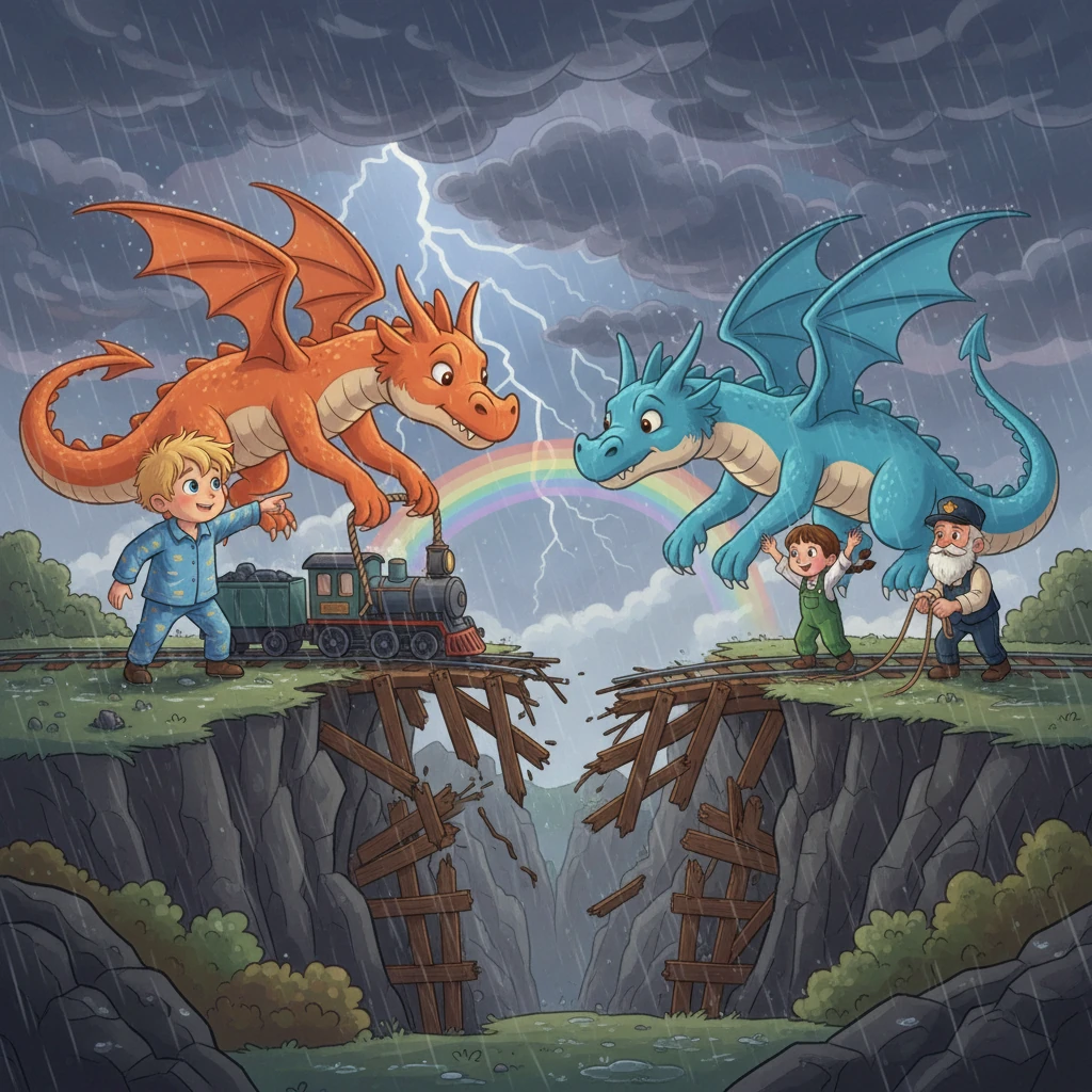 The train journey wasn't always smooth; they encountered a broken bridge and a raging storm. But with teamwork and courage, Matej and his new friends found solutions, proving that helping each other made the journey worthwhile.