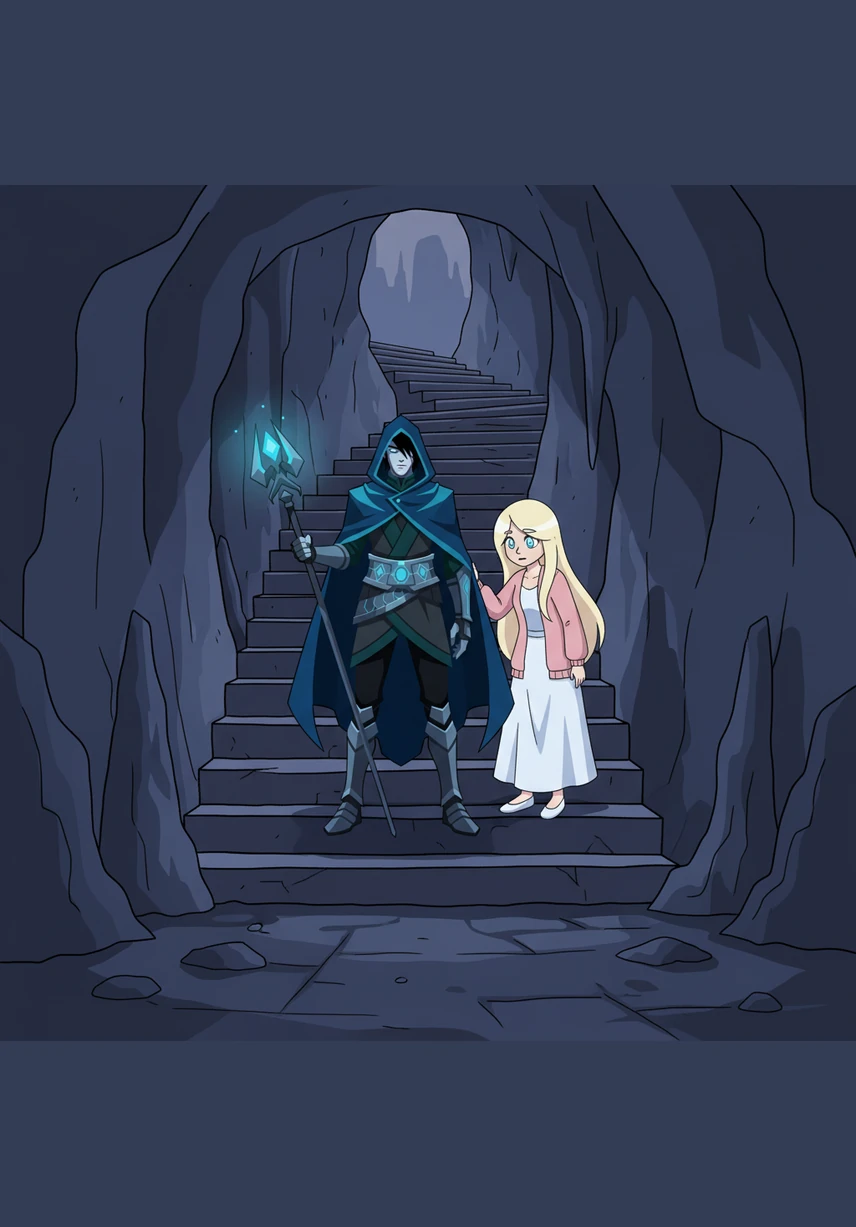 The girls descend into the dark, stone-walled basement, where the air is damp and the walls are marked with strange, faded symbols. Salem’s goth punk belt catches the light of their flashlight as they uncover a hidden door tucked behind a stack of rotted wooden crates.