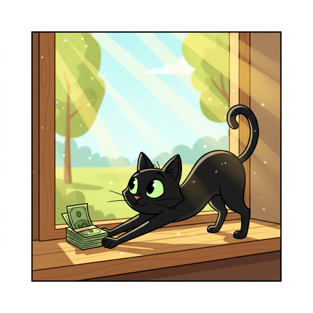 The morning sun streamed through the window, waking Zoom, a sleek black cat with bright green eyes. She stretched her paws, feeling a tingle of energy from her whiskers to her tail tip. Today was a perfect day for a run, she thought, ready for adventure.
