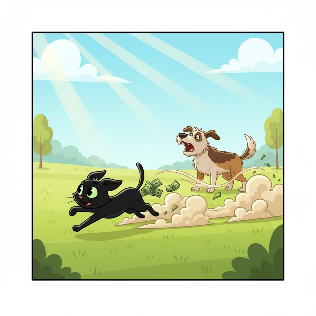 A large, shaggy dog barked from a distance, spotting Zoom. With a burst of her incredible speed, Zoom left the dog far behind in a cloud of dust. She was too fast, too quick, and too focused on her adventure.