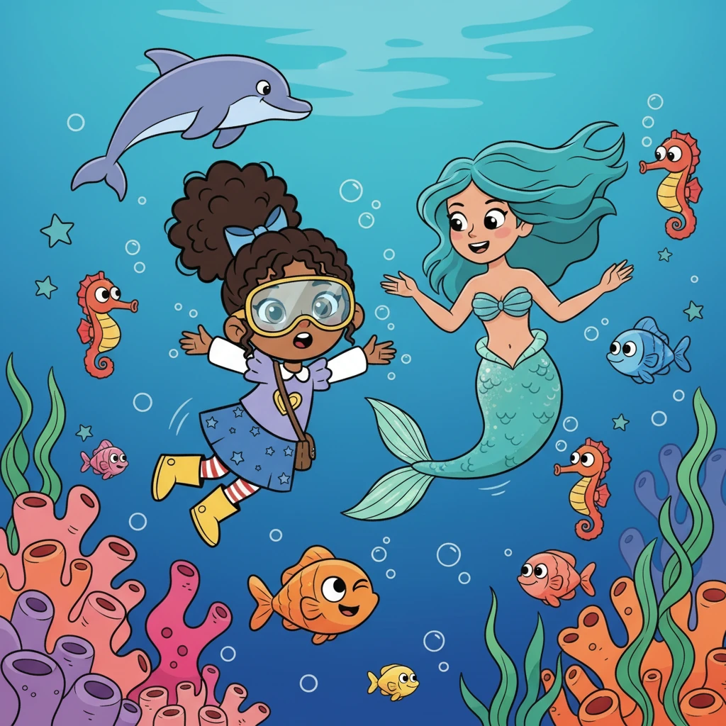 Their first stop was a shimmering underwater kingdom, where Ariel led the way. They navigated through coral reefs, dodging playful dolphins and curious seahorses. Indie giggled as a friendly fish winked at her.