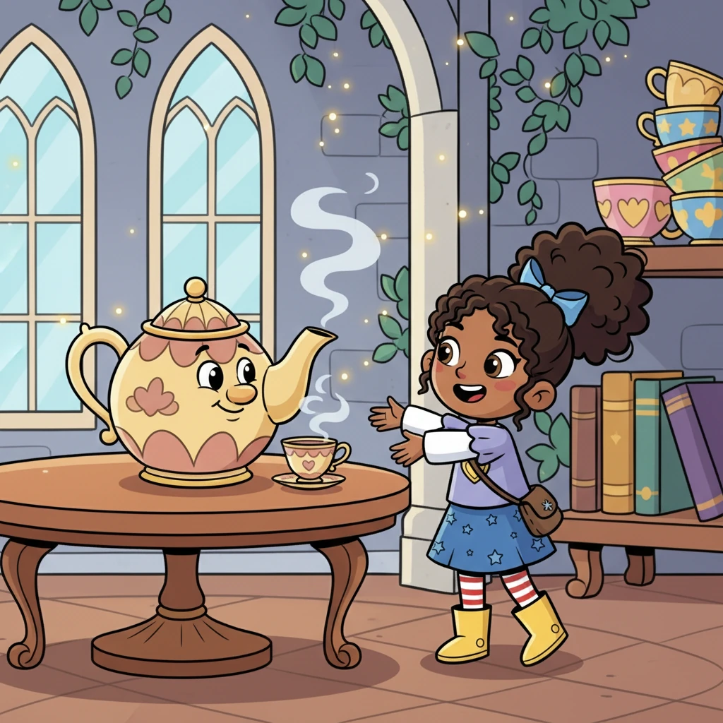Their quest then took them to Belle's enchanted castle, where they encountered a grumpy but kind-hearted talking teapot. He offered them tea and a riddle to solve, testing their wit and teamwork.