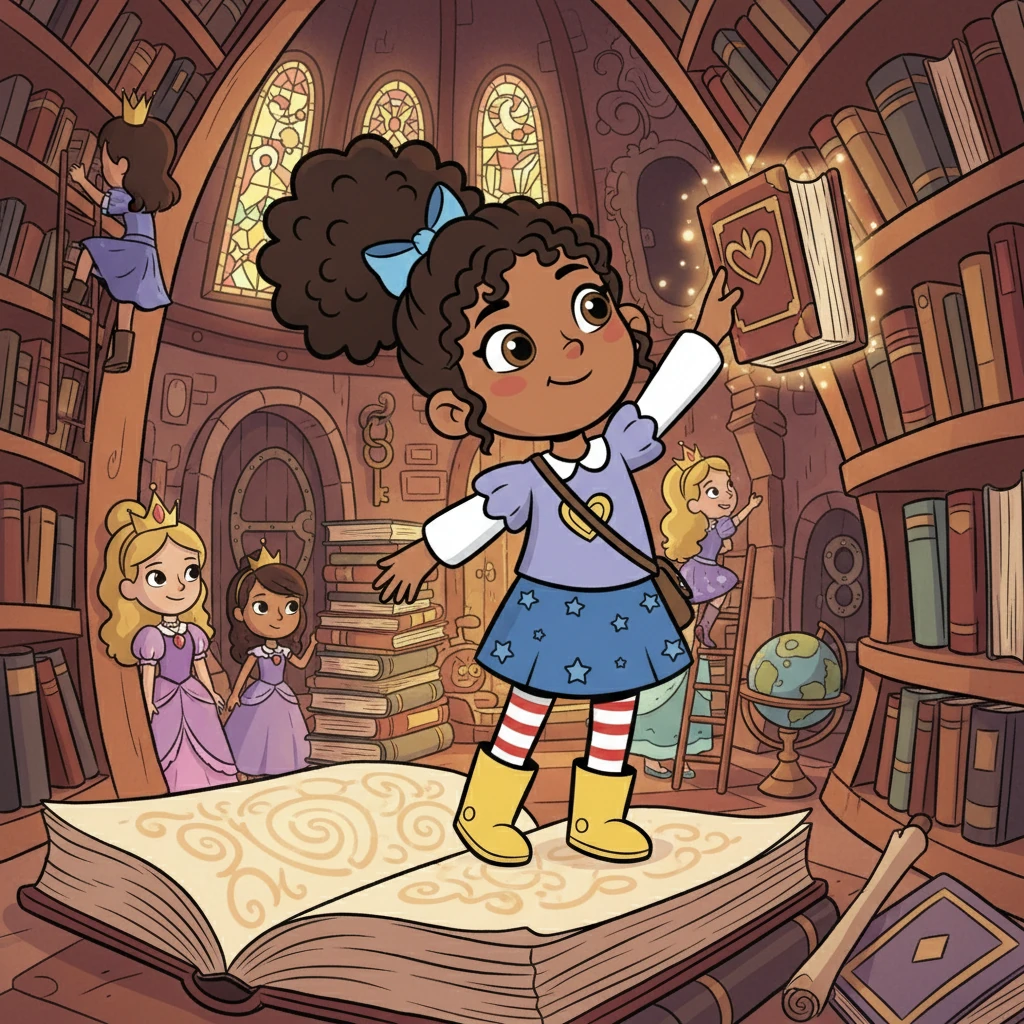 The riddle led them to a hidden library, filled with ancient books and secret passages. Indie, Belle, and the princesses searched together, their determination growing with each passing moment.