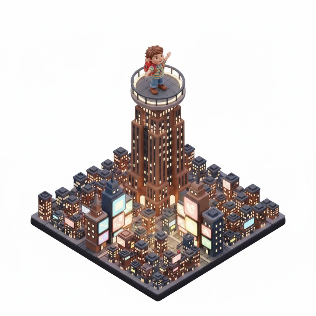 Higher and higher Leo soared, until he reached the top of the Empire State Building! From its observation deck, the whole city spread out like a tiny, glittering carpet beneath his paws. He could see all the bright lights he had just visited, a perfect end to his first day.