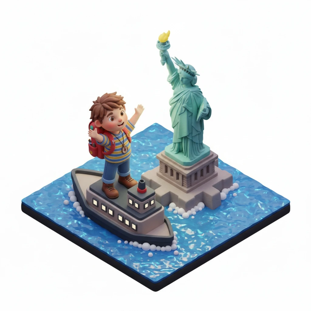 On his second day, a breezy ferry carried Leo past the majestic Statue of Liberty, her torch held high, a beacon of welcome. He waved to her, feeling a sense of awe and freedom. The water sparkled around the boat as he made his way to the next stop.