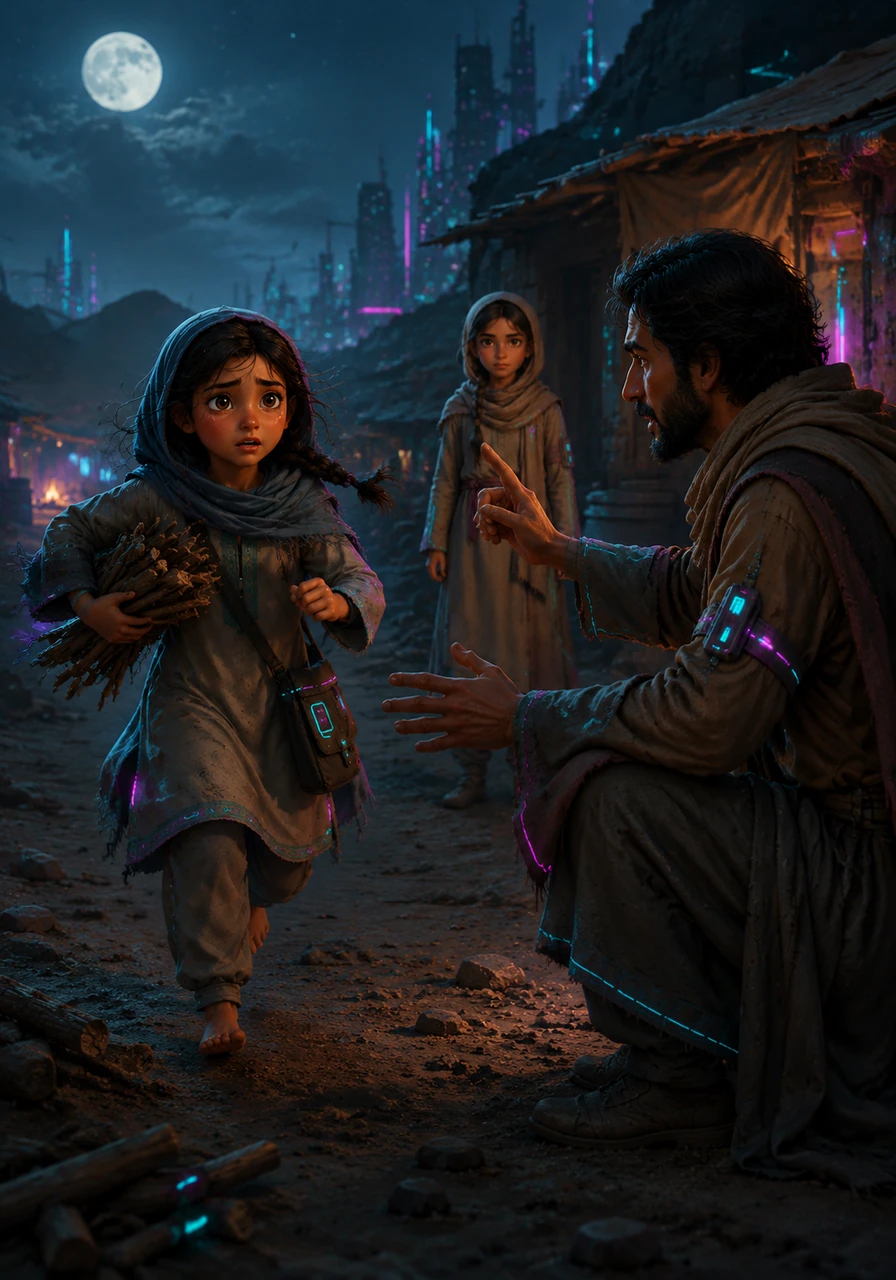 In the evening, while gathering wood under the pale moonlight, the strange voice calls out to Layla once more. Frightened, she runs to her father, who tells her to come to him immediately if the voice returns again.