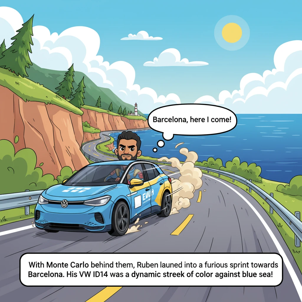 With Monte Carlo behind them, Ruben launched into a furious sprint towards Barcelona. The coastal roads became a testament to speed and endurance, his