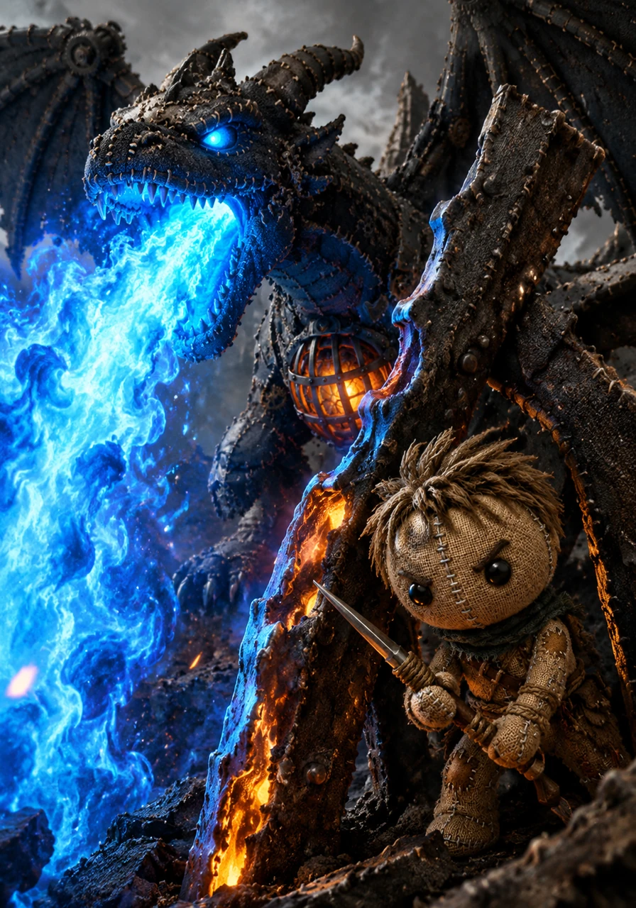 A stream of sapphire flames erupts from the dragon’s maw, melting the iron beams around Kael’s hiding spot. He realizes he cannot win by hiding and prepares to leap from the shadows into the heat of the fray to defend his home.