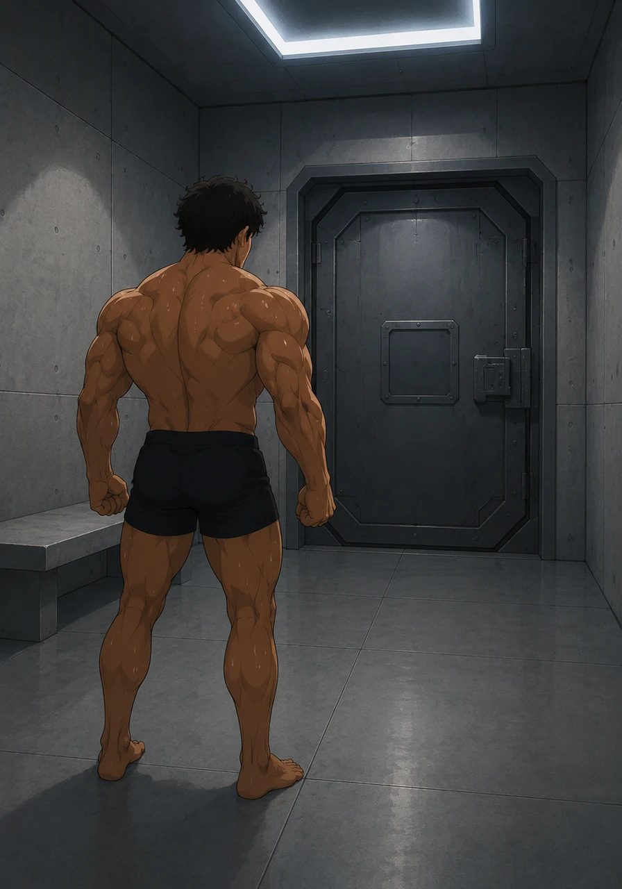 Leo found himself trapped in a high-tech, concrete holding cell beneath the corporate headquarters. The heavy steel door loomed ahead, offering no hope of escape as he braced himself for what was coming.