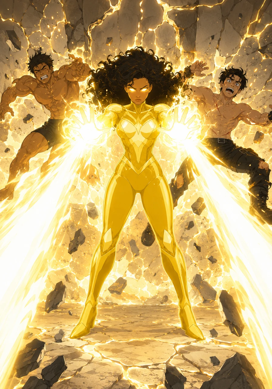 Starlight maintained her focused glare, channeling even more power into the blinding torrent. The concrete walls around them began to fracture and glow from the sheer intensity of the radiant assault.