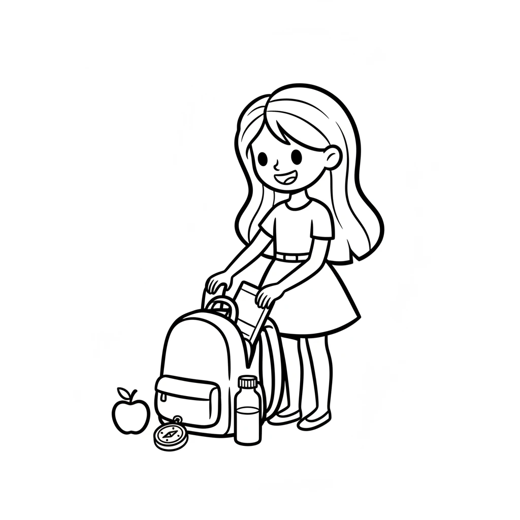 Barbie excitedly packed a small backpack. She included a juicy apple, a bottle of water, and a tiny compass to help her find her way. She was ready for her big day of exploration.