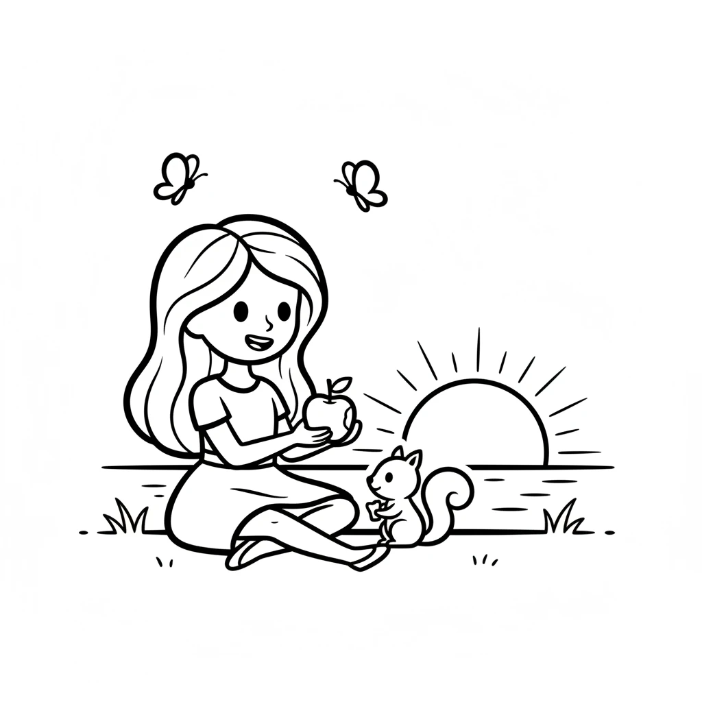 Barbie and the squirrel shared her apple and watched butterflies flutter by. They laughed together as the sun began to set, painting the sky with warm, soft hues. It was a perfect moment of shared wonder.