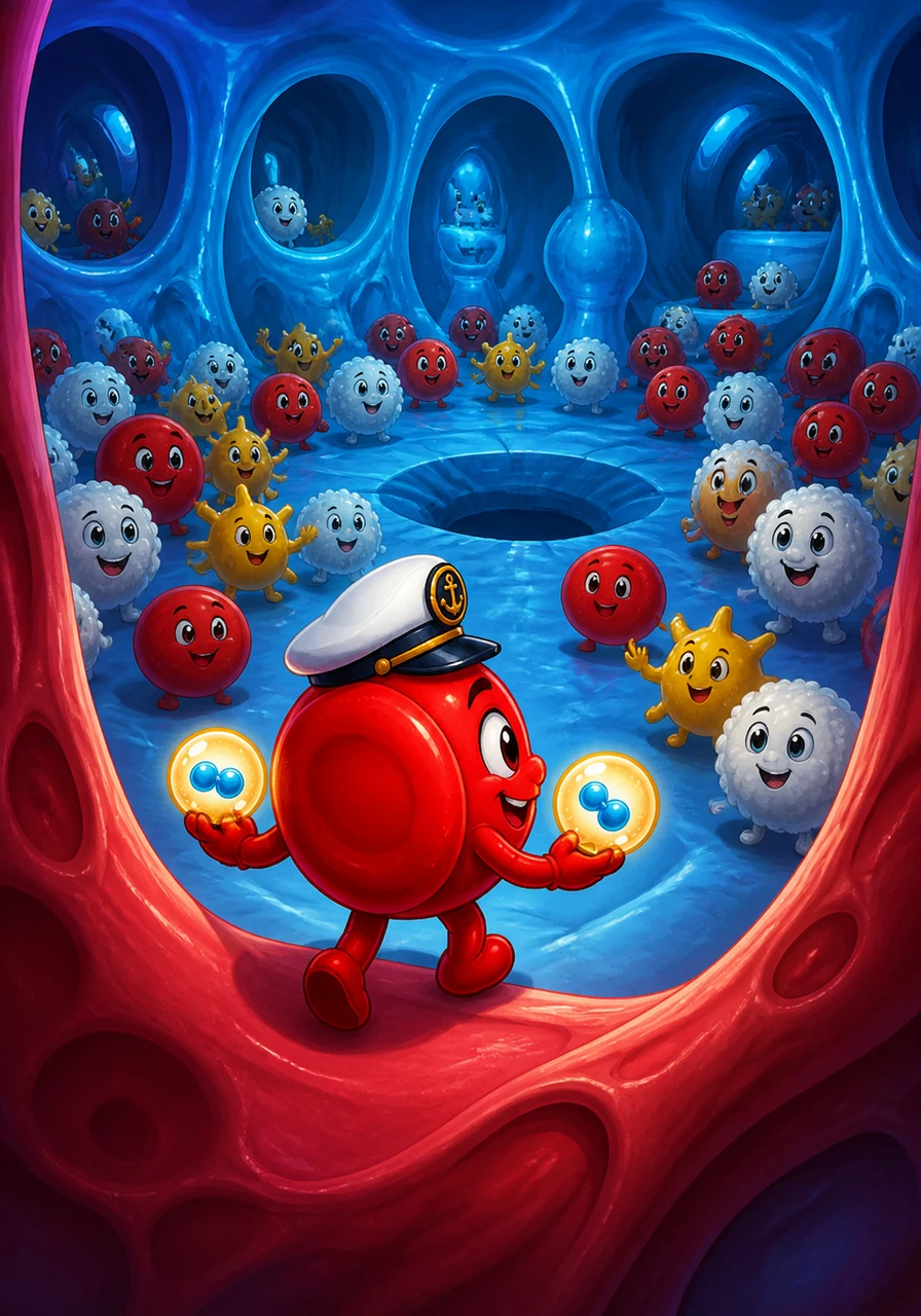 He steps into the Right Atrium, a cavernous blue-tinted chamber where many other cells are gathering. The walls pulse gently as everyone waits for the floor to open up into the next stage of their journey.