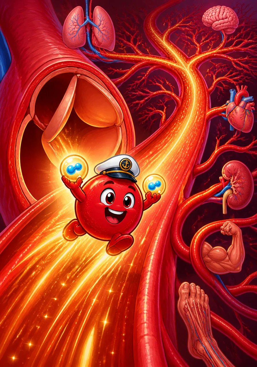 The Aortic Valve snaps open, and Hemo is propelled into the Aorta, the body's grandest highway. The golden light of the Aorta stretches out before him, branching into countless paths leading to the brain, toes, and everywhere in between.