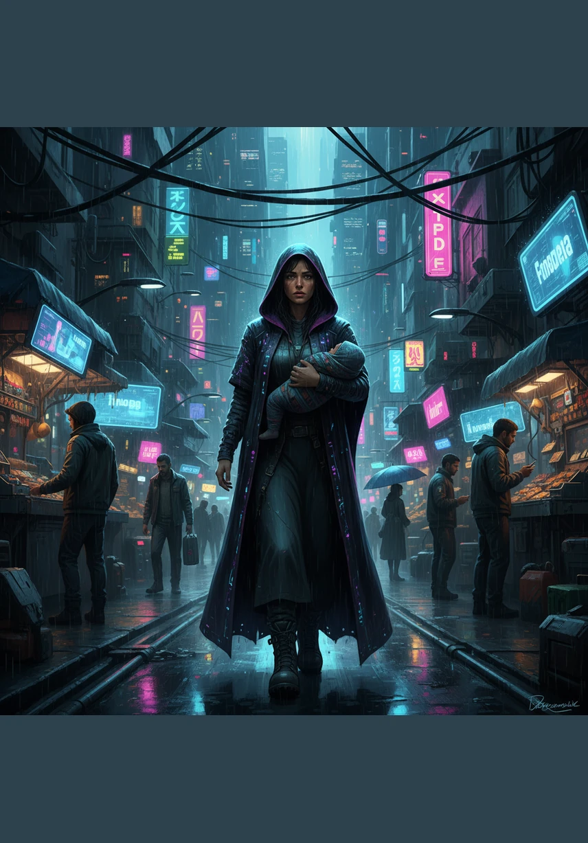 Hajar walks back and forth between the two hills seven times, never giving up on her search. A dashed path shows her journey between Safa and Marwah as she moves with hope and patience.