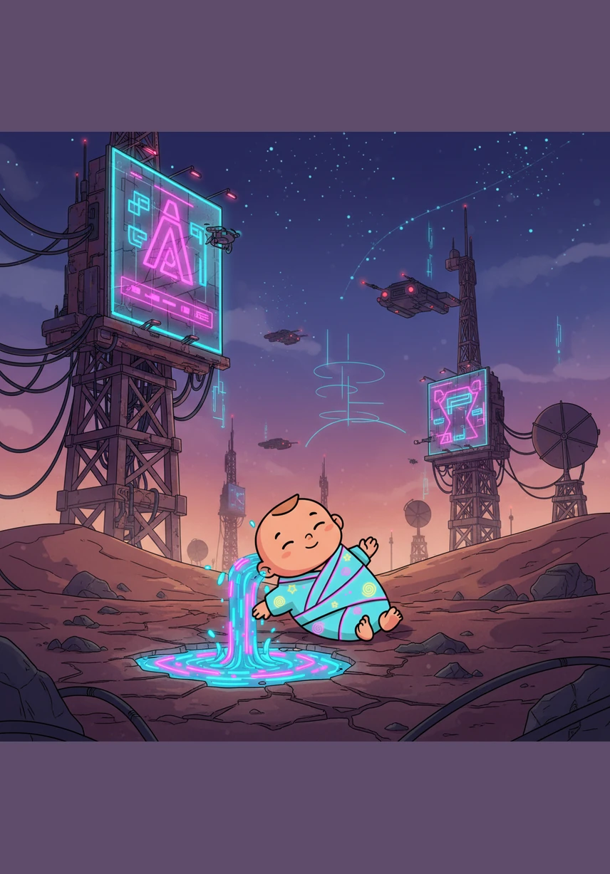 Suddenly, a wonderful miracle happens right next to where baby Ismail is resting on the ground. Clear, sparkling water begins to bubble up from the dry sand near his tiny feet.