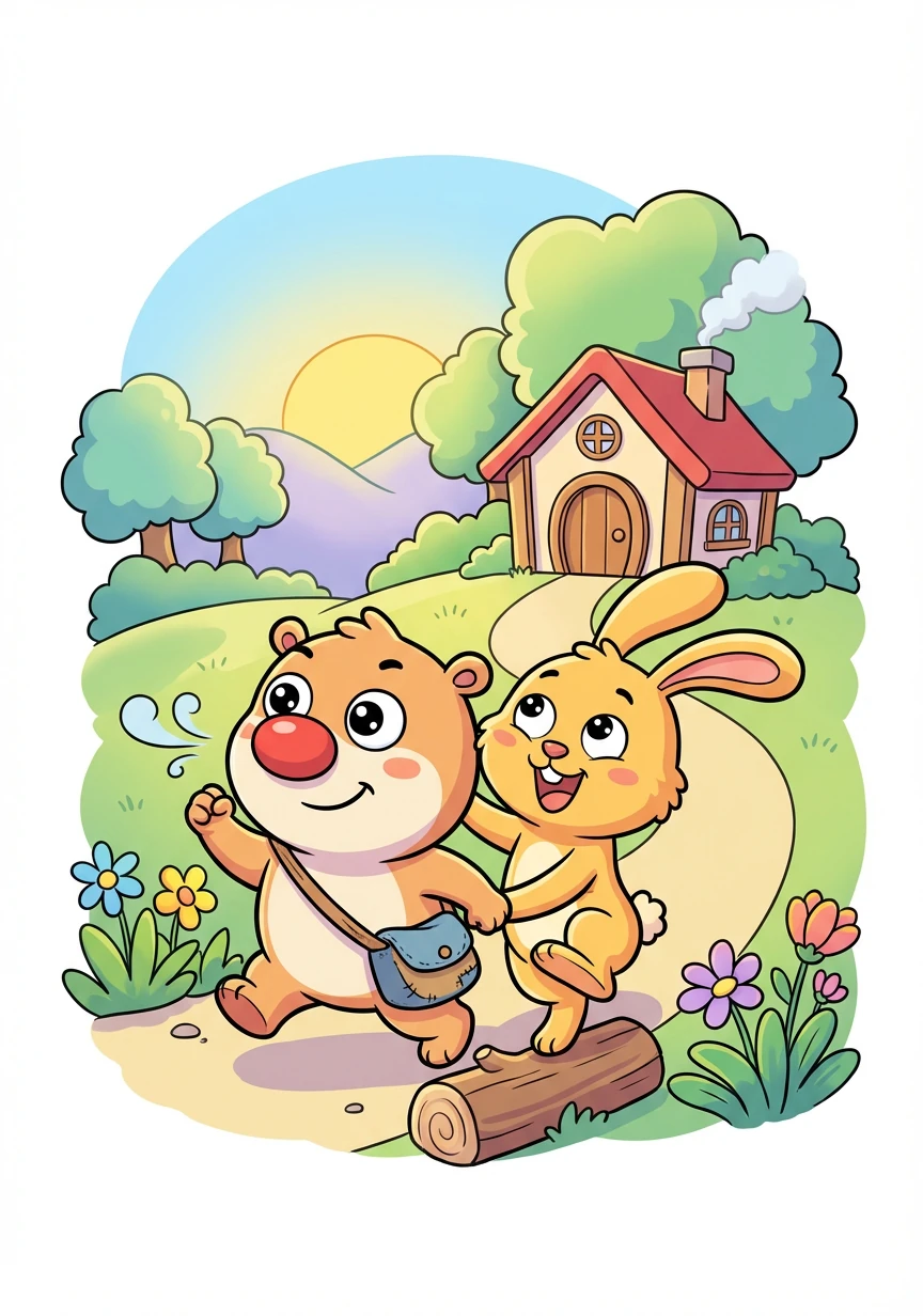 笨笨用他灵敏的鼻子找到了回家的路。跳跳和笨笨互相帮助,最终安全地回到了家。他们更加珍惜彼此的友谊。