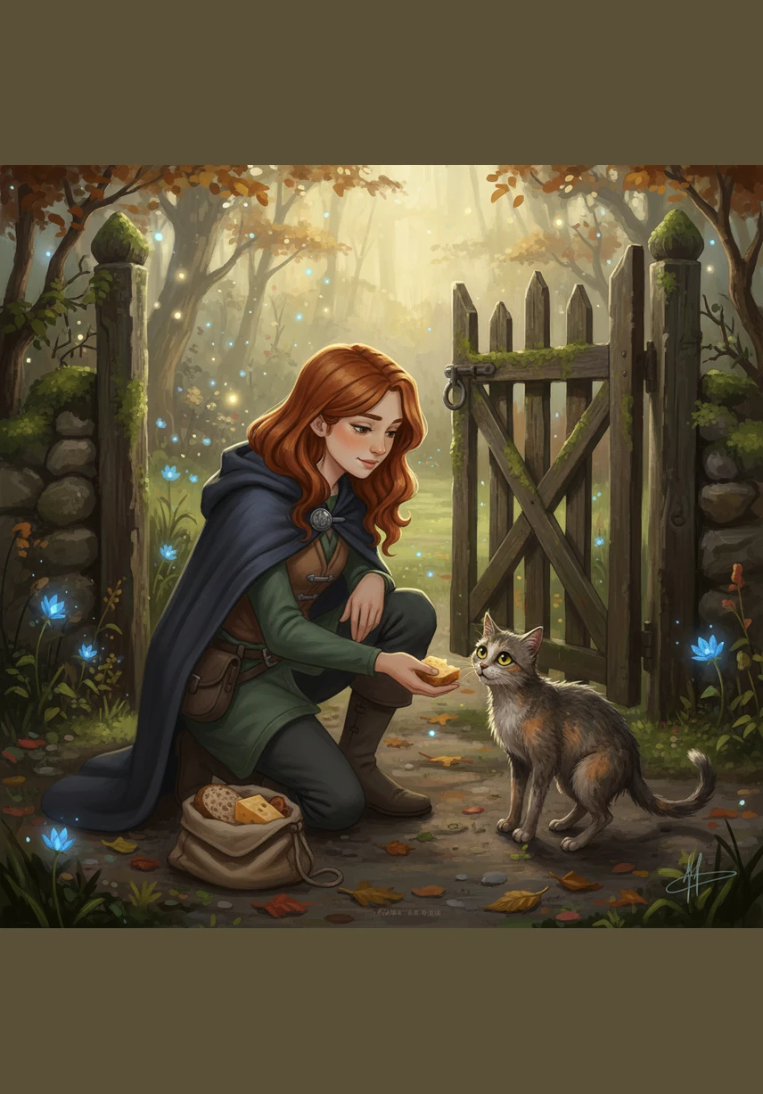 Однажды Айлин увидела голодного пса у ворот сада и поделилась с ним своим обедом. В тот же миг лепестки голубого цветка вздрогнули и испустили едва заметное, нежное мерцание, похожее на далекую звезду.