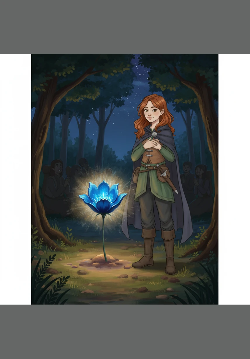 С тех пор цветок светится каждую ночь, согревая сердца всех прохожих своим небесным огнём. А Айлин поняла главную истину: чтобы сделать мир лучше, не нужны волшебные палочки, ведь достаточно просто иметь доброе сердце.