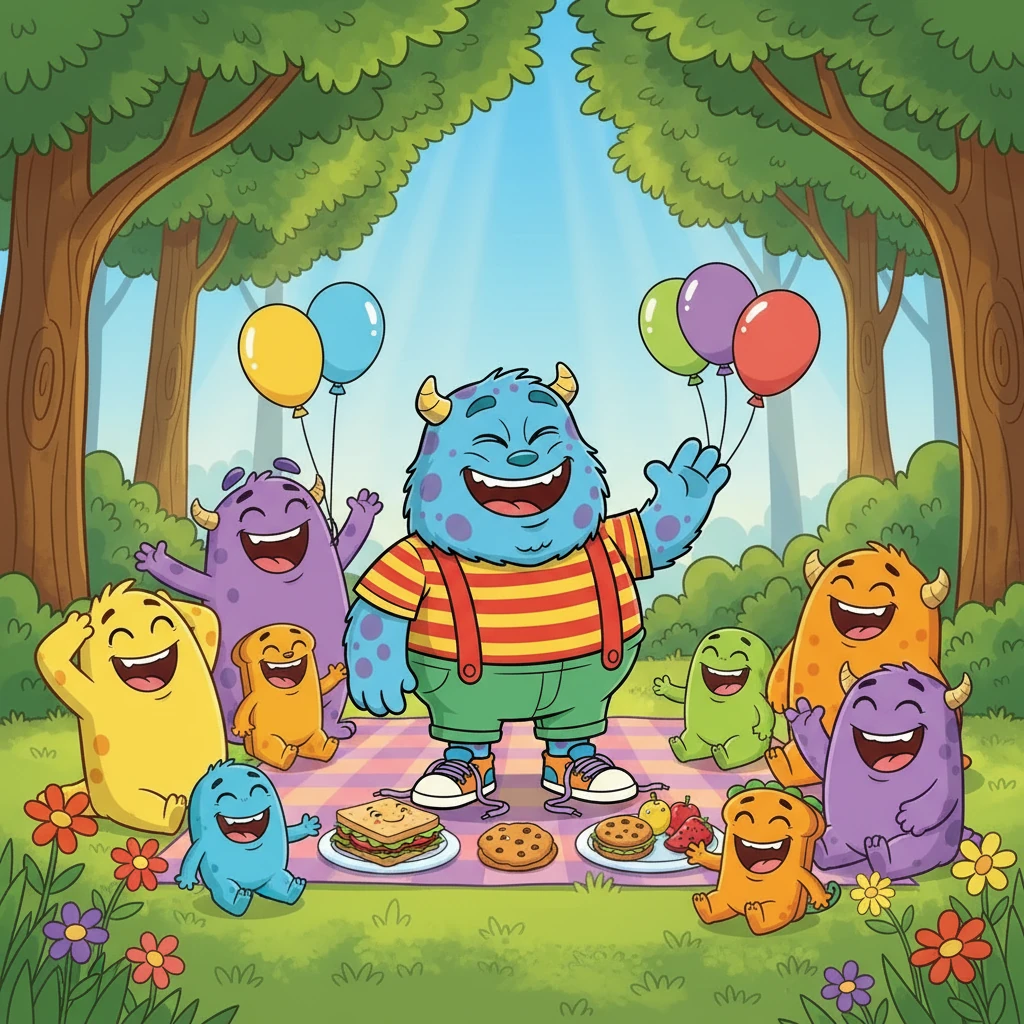 Durante o piquenique, Bobi usou seu talento especial: seu sorriso duplo, que contagiava a todos! Ele contou piadas e fez caretas engraçadas, e logo todos estavam rindo e se divertindo. A alegria tomou conta do bosque.