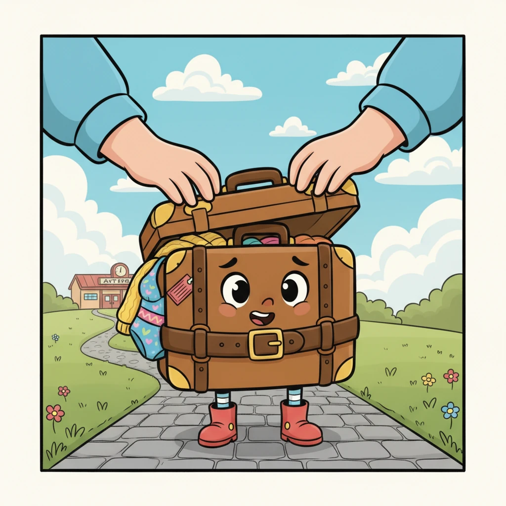 Вскоре пришло время и Пыха. Его бережно открыли, наполнили мягкими свитерами и яркими купальниками, а затем закрыли. Немного нервничая, но и с любопытством, Пых отправился в свое первое путешествие.