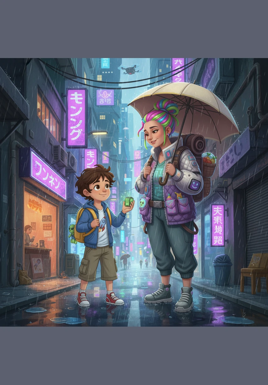 بينما كان سامي يمشي، لمح قطة صغيرة رمادية تجلس بهدوء قرب جذع شجرة ضخمة. توقف سامي لبرهة وابتسم للقطة بلطف، شاعراً بالرفق تجاه هذا الكائن الصغير قبل أن يكمل طريقه مع صديقه أحمد.