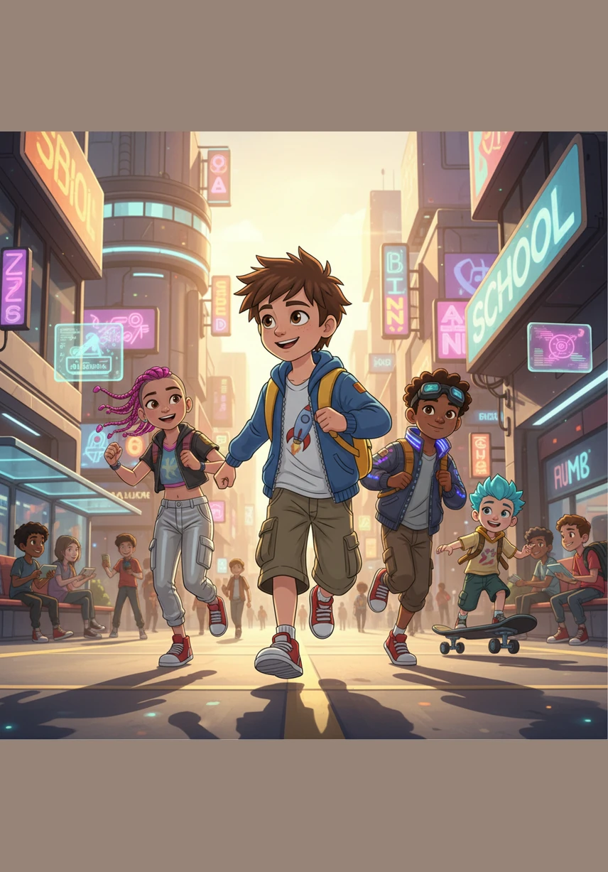 حان وقت الاستراحة، فانطلق الأطفال إلى ساحة المدرسة الواسعة ليلعبوا ويمرحوا تحت أشعة الشمس الدافئة. كان سامي يركض مع أصدقائه بسعادة غامرة، والبهجة تملأ المكان بصيحاتهم وضحكاتهم العفوية.