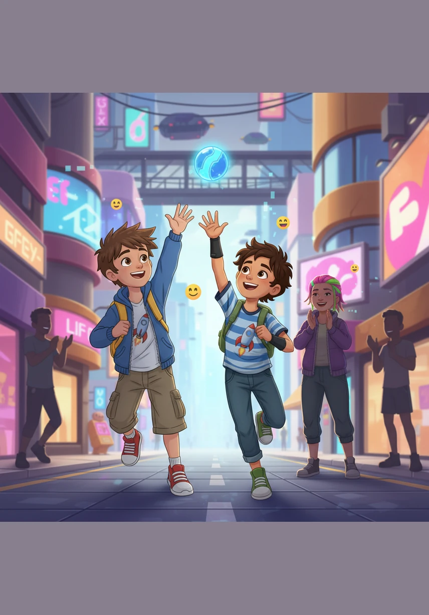 في وسط اللعب، رمى أحمد الكرة عالياً، فركض سامي بخفة وأمسكها ببراعة قبل أن تسقط. تعالت ضحكات الأصدقاء وصفقوا لسامي، مما زاد من أجواء المودة والصداقة التي جمعتهم في ذلك الوقت الممتع.