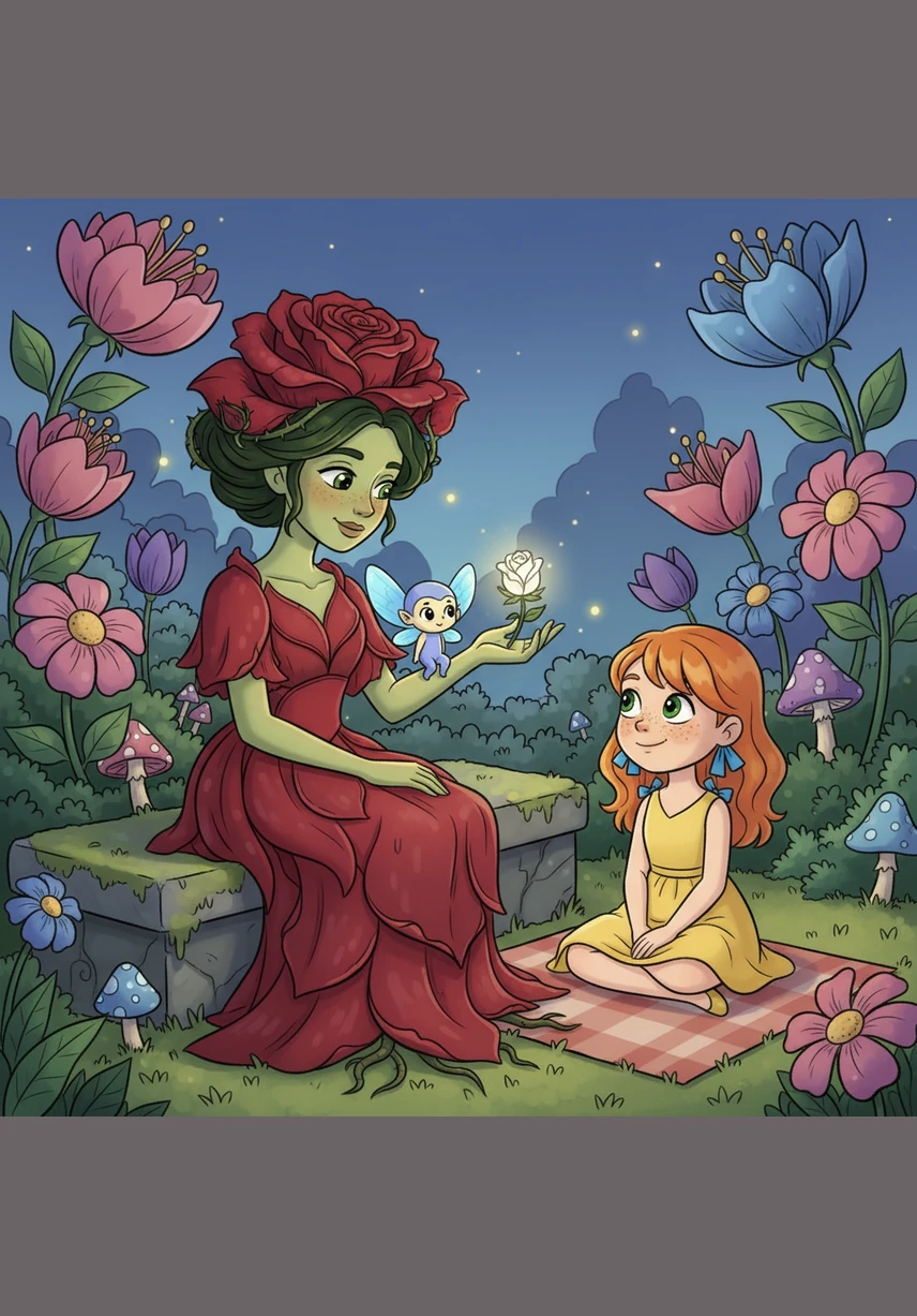 Rosabel told Lily of Aethelgard, a kingdom where the trees sang and the rivers flowed with starlight. She explained that the magic was fading because people had stopped believing in the wonders of the natural world.