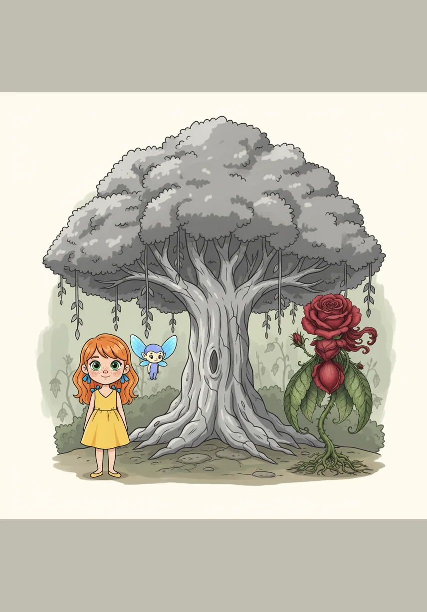 They traveled together to the Heart of the Garden, where a massive silver tree stood with drooping branches and dull, gray leaves. This tree was the source of all life in Aethelgard, and it was slowly turning into cold stone.