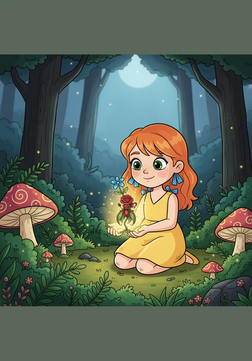 Lily knelt by the tree’s ancient roots and began to tell it stories of her own garden and how much she loved the earth. As she spoke with sincerity and warmth, the silver bark began to glow with a soft, pulsing rhythm once more.