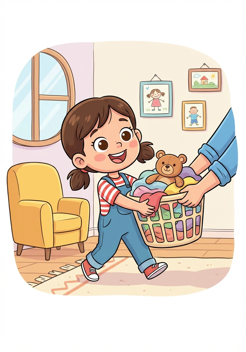 En nuestra casa, todos ayudamos con las tareas. A veces es mucho trabajo, ¡pero lo hacemos juntos!