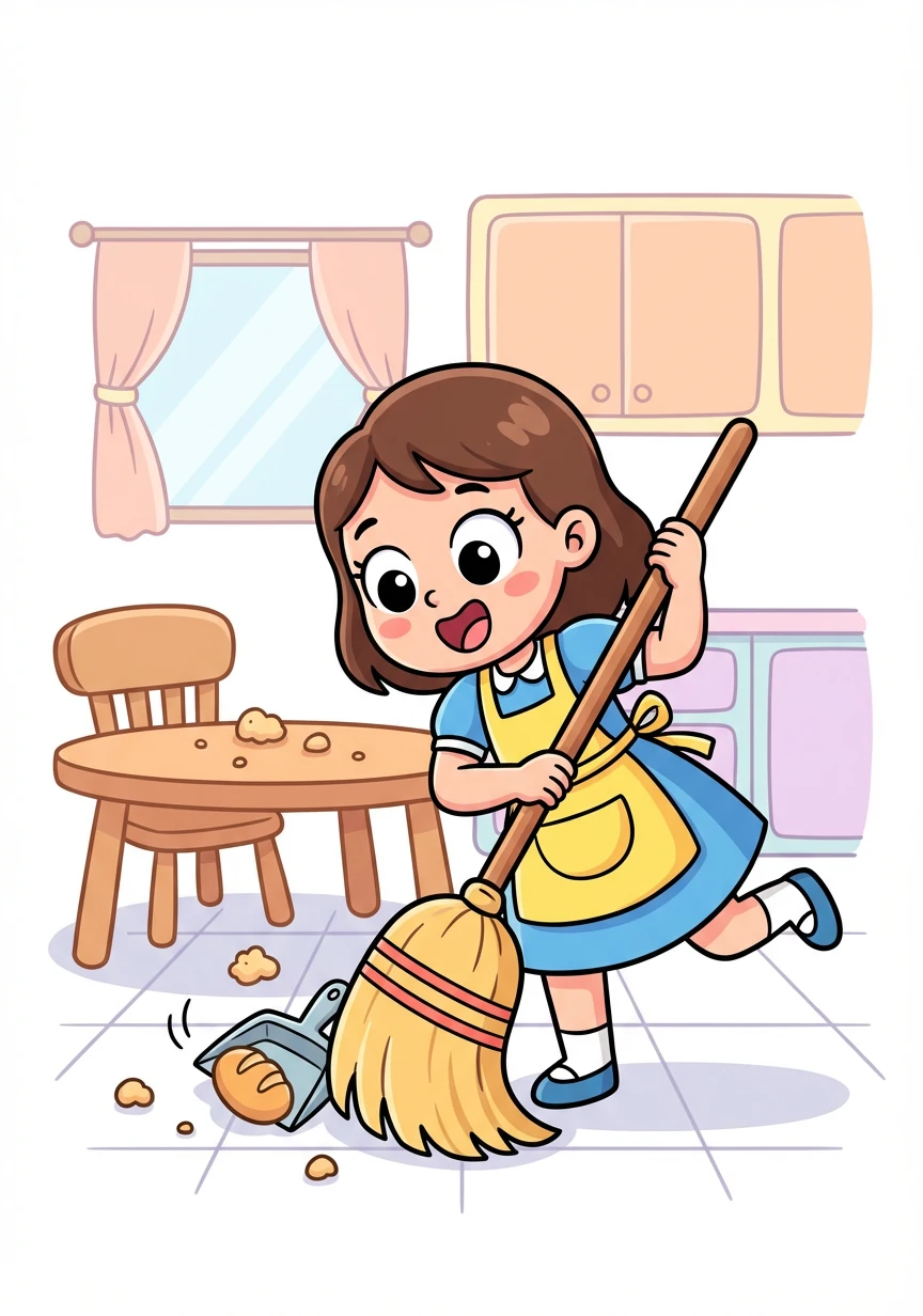 Después de comer, siempre barremos el piso. A veces encuentro migas muy grandes que se escondieron.