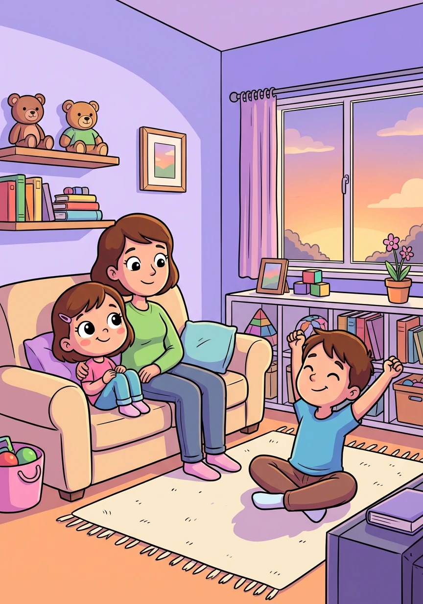 Al final del día, la casa está limpia y ordenada. Todos se sienten orgullosos de haber trabajado juntos y ahora pueden disfrutar de un merecido descanso.