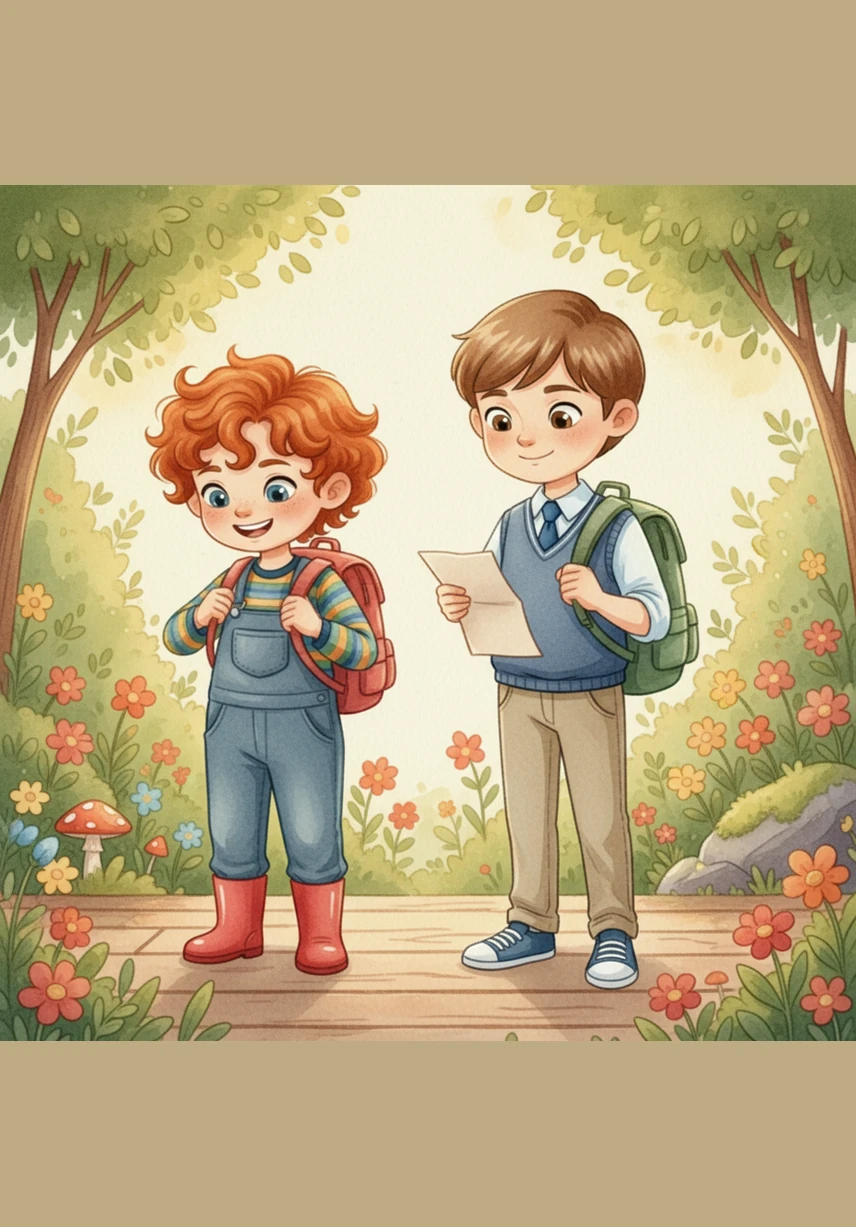 Nivaan carefully puts on his small backpack while Samar checks to make sure they have everything they need. The two brothers stand together, looking like a perfect team with their matching straight hair and bright smiles.